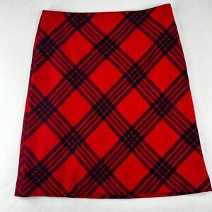 Talbots Twill A-Line Skirt Red Country Plaid Wool Blend Lined